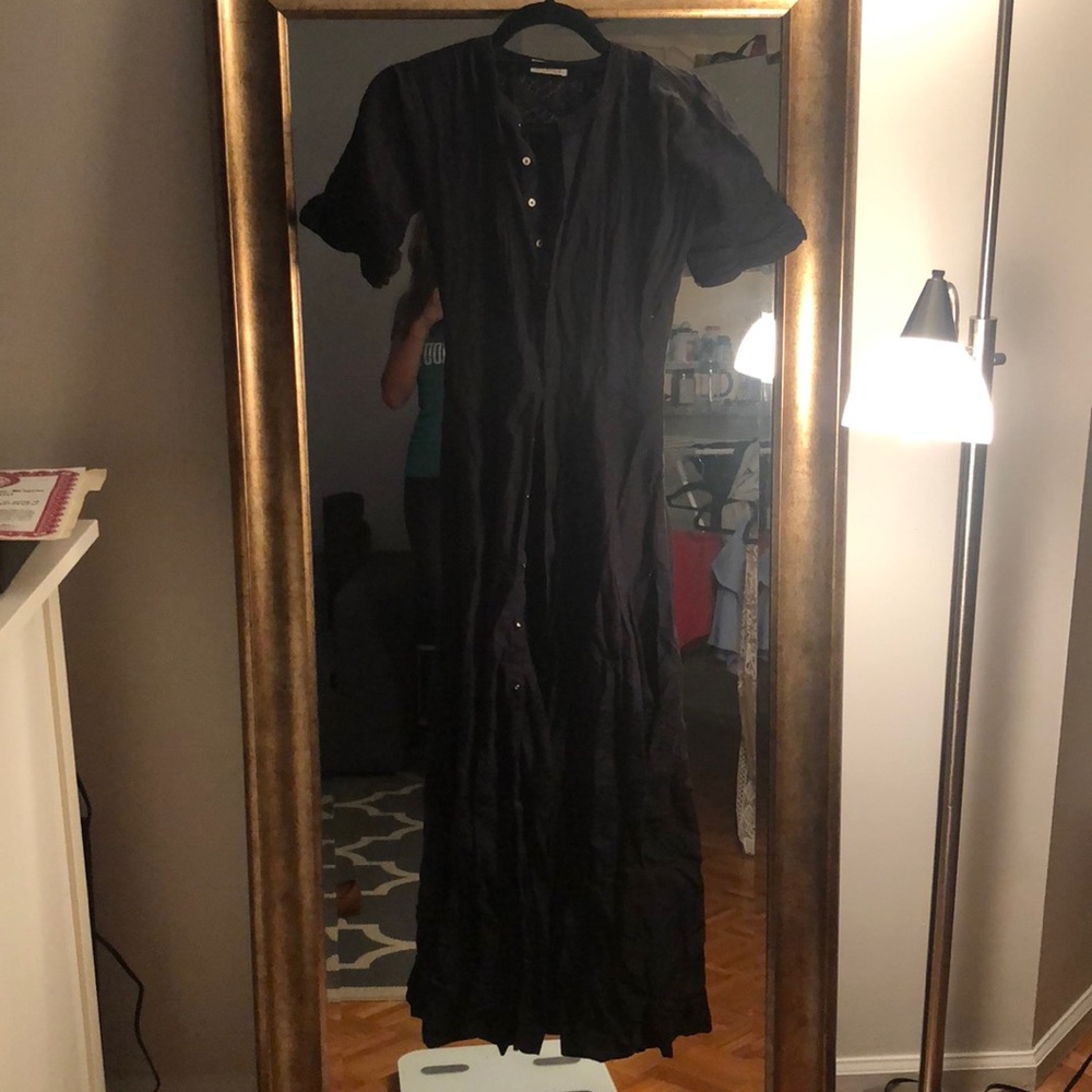 LoveShackFancy black buttondown coverup/caftan